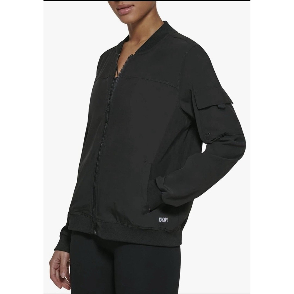 DKNY Sport Womens‎ Black Full Zip Bomber Jacket Cargo Pocket XL New With Tags